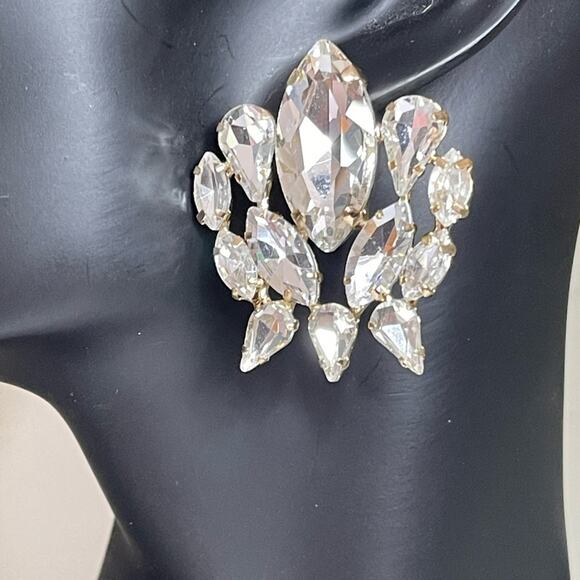 Chunky Statement Earrings Clear Silver Jewelry S26 - Picture 3 of 6